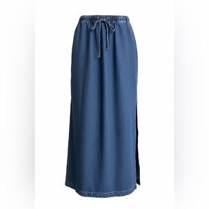 LONDONJEAN Denim-Blue Maxi Skirt with Side Slit